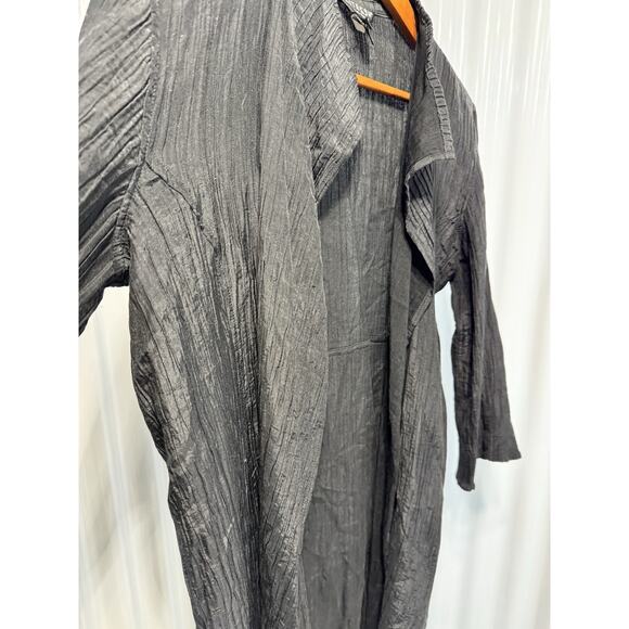 Citron Silk Blend Duster Sz M Black Long Open Lightweight Lagenlook Minimalist - Picture 4 of 5
